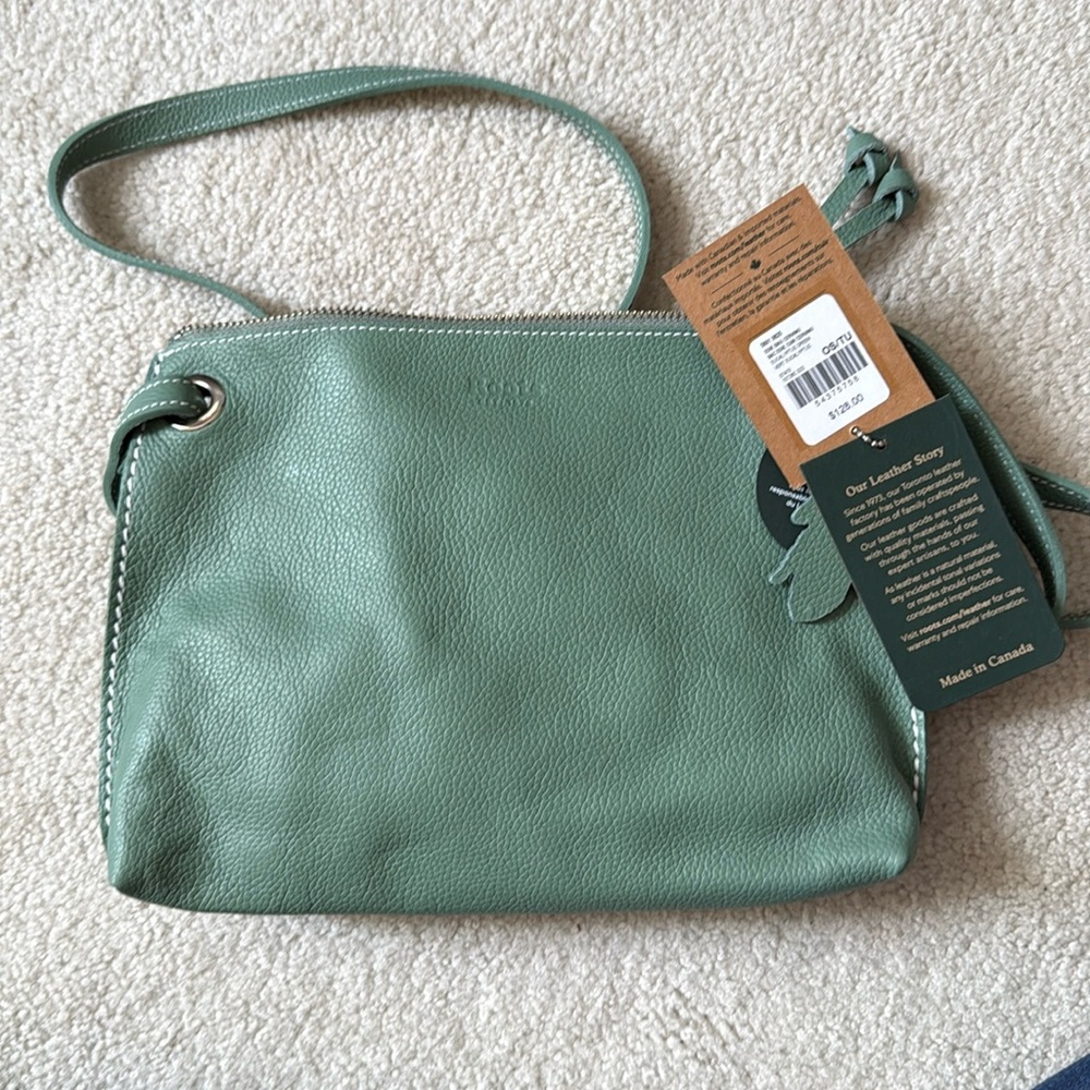 Roots Green Leather Crossbody Bag